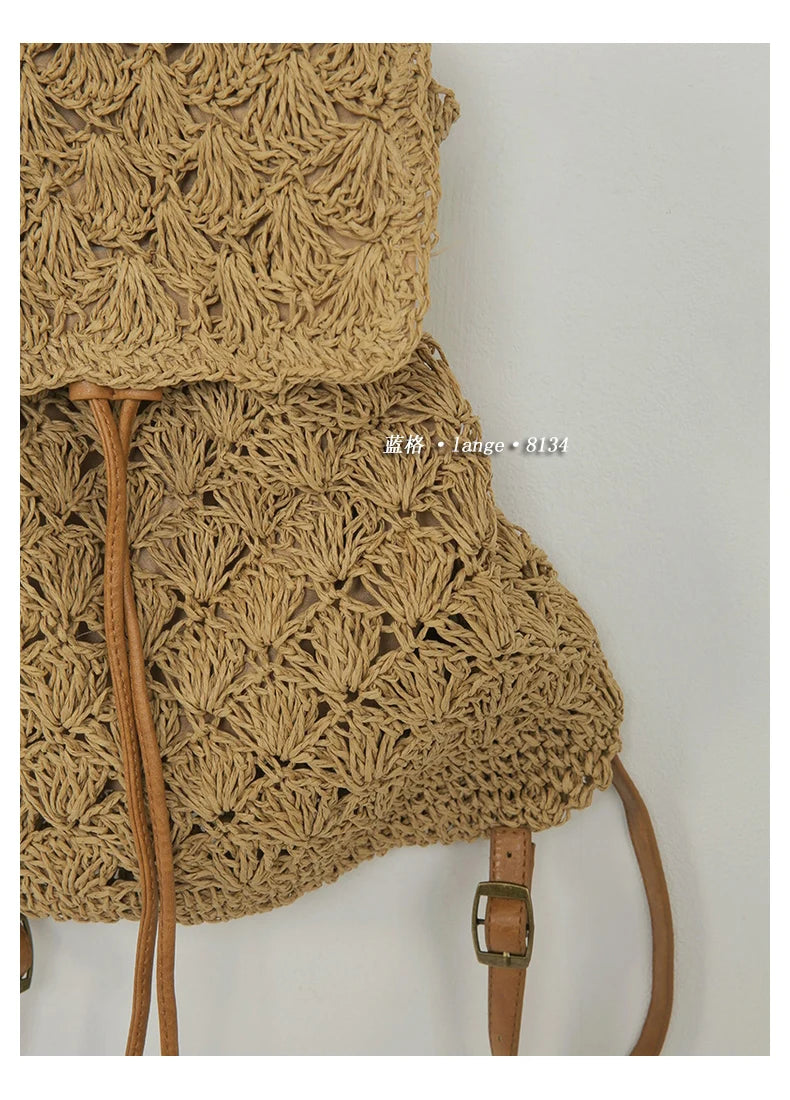 Mochilas casuales de paja hueca para mujer, mochilas tejidas de mimbre, bolsos de ratán para playa de verano, bolsos de viaje vintage de Bali para mujer 2021