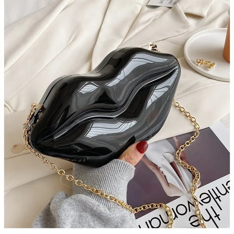 Bolso de mano con forma de labios dorados para mujer, bolso de hombro con cadena acrílica de alta calidad para mujer, bolso de noche, bolso con forma de labios