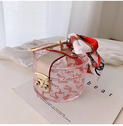 Women Fashion Mini Handbag Metal Handle Case Shape Acrylic Clutch Bag With Scraf Ladies Party Bag Female Chain Crossbody Bag