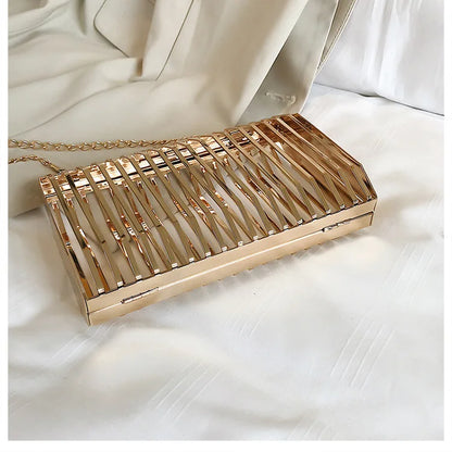 Unique Design Metal Hollow Fashion Women's Evening Clutch Bag Ladies Chain Shoulder Bag Crossbody Messenger Party Bag Frame