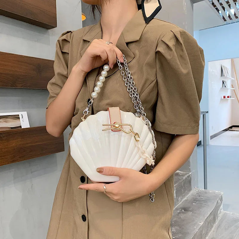 New Acrylic Shell bag 2021 Fashion High quality PVC Women's Designer Handbag Pearl Strap Shoulder Messenger Clutch Bag