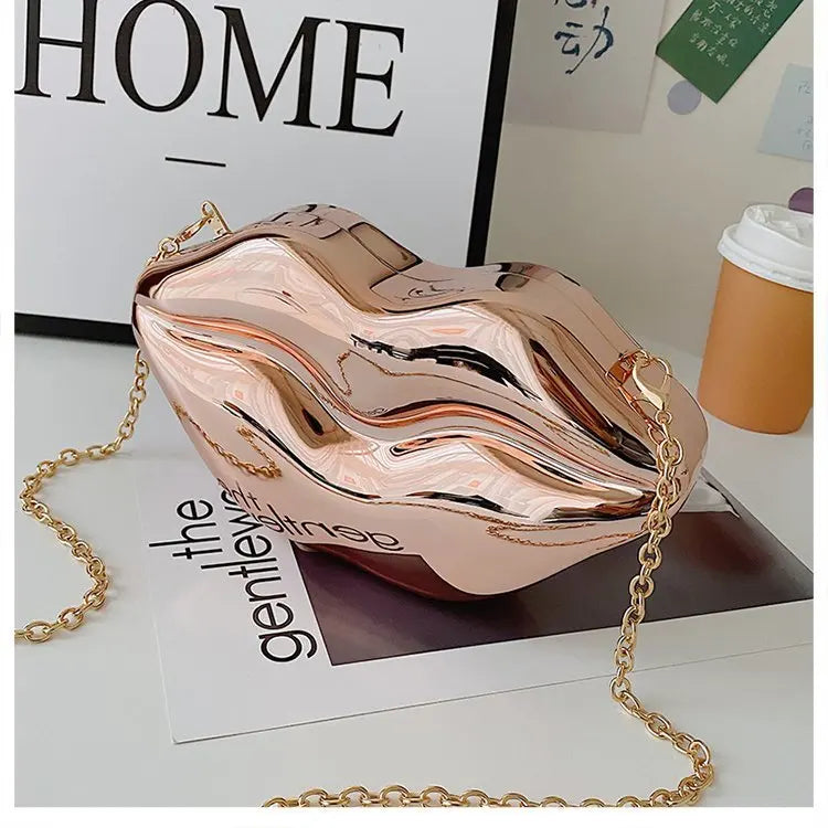 Bolso de mano con forma de labios dorados para mujer, bolso de hombro con cadena acrílica de alta calidad para mujer, bolso de noche, bolso con forma de labios