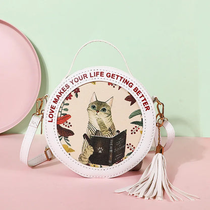 Ensemble de matériel pour sac à bandoulière rond en PU pour chat et chaton pour sac de téléphone pour femme, sac à main à faire soi-même, couture