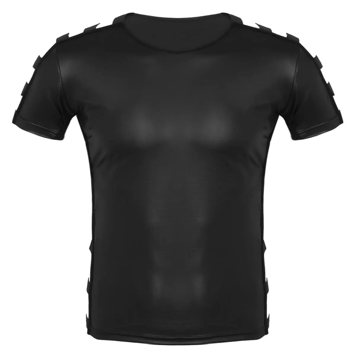 T-shirts Clubwear pour hommes, chemises en cuir verni effet mouillé, col rond, maille transparente, manches courtes, demi-fermeture éclair sur le devant