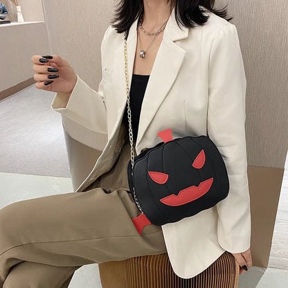 Bolso bandolera de poliuretano con forma de murciélago y calabaza de broma, bolso de hombro con dibujos animados divertidos y personalidad, bolso cruzado con cadena para mujer, bolso de mano