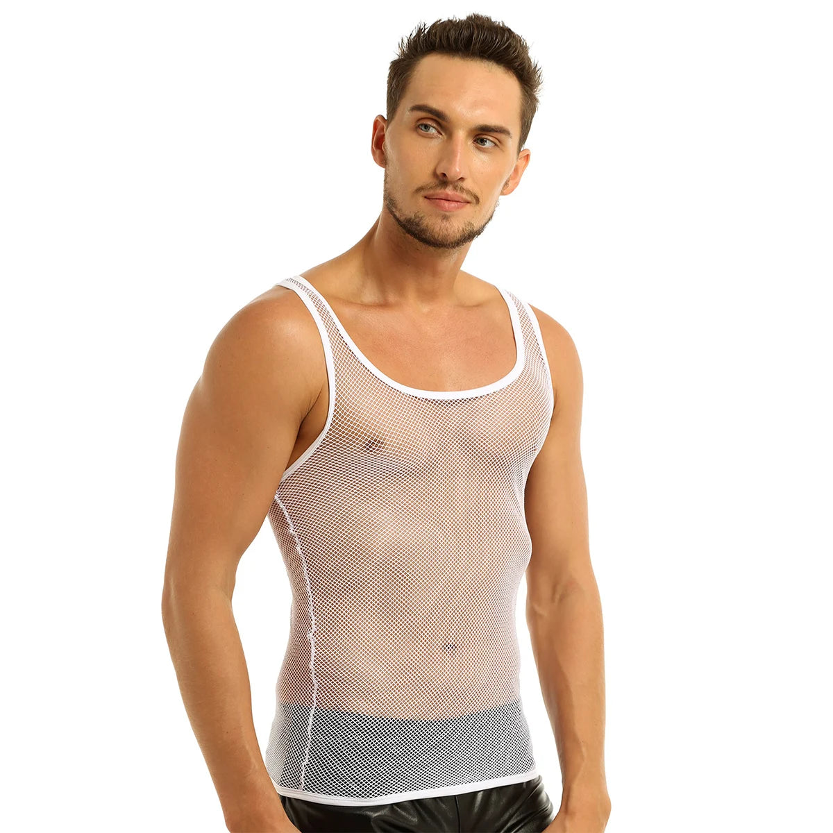 YiZYiF Mens Sexy Black Mesh See Through Clubwear Tank Vest Shirt T-Shirt  Fishnet Club Party wear free shipping