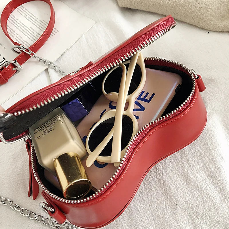 Bolsos y carteras para mujer, bolso de hombro con forma de corazón rojo a la moda, bolso cruzado con cadena para mujer, bolso de mano y cartera para mujer