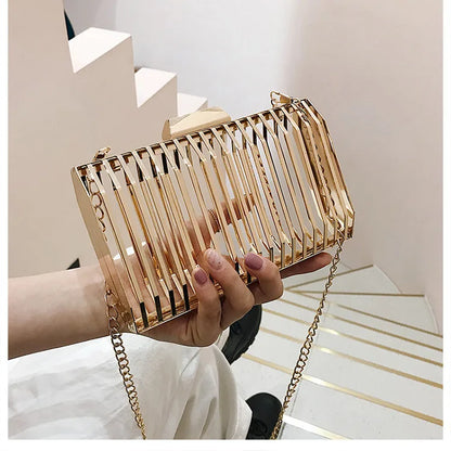 Unique Design Metal Hollow Fashion Women's Evening Clutch Bag Ladies Chain Shoulder Bag Crossbody Messenger Party Bag Frame