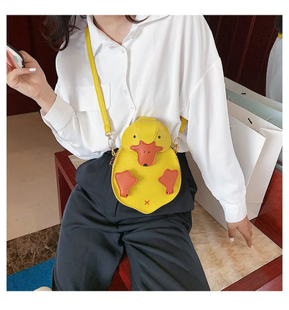 Bolso de hombro con diseño de pato de dibujos animados, pequeño bolso cruzado para mujer, bolso de mensajero, carteras y bolsos para niñas, bolso de piel sintética