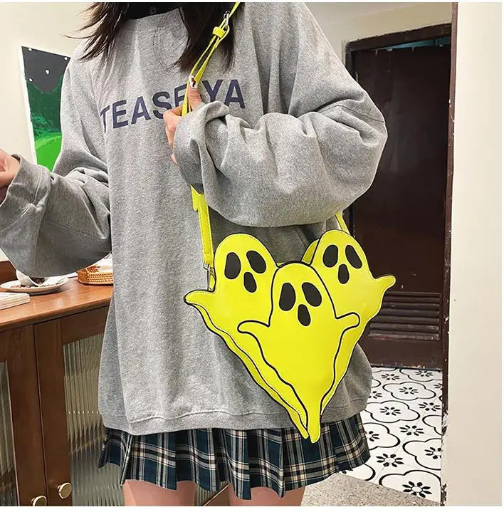 Halloween Purse Funny Ghost Shaped Shoulder Bag for Yong Girls Crossbody Bag Leather Bag