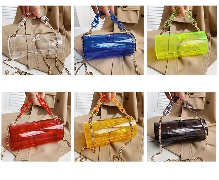 Bolso de mano transparente con cadena de acrílico para mujer, bolsa de gelatina individual con forma hexagonal de PVC transparente, minibolsos de mano de diseñador para noche tipo bandolera