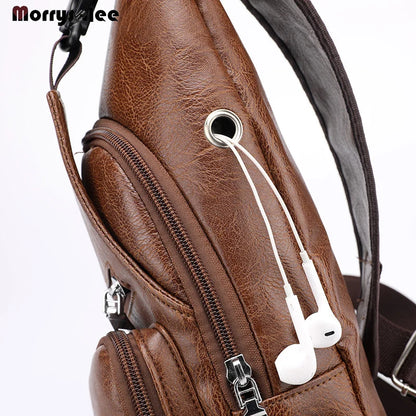 Bolsos cruzados para hombre Bolso de pecho con puerto USB para hombre Bolso bandolera de diseñador Bolsos de hombro de cuero Paquete diagonal 2024 nueva mochila de viaje