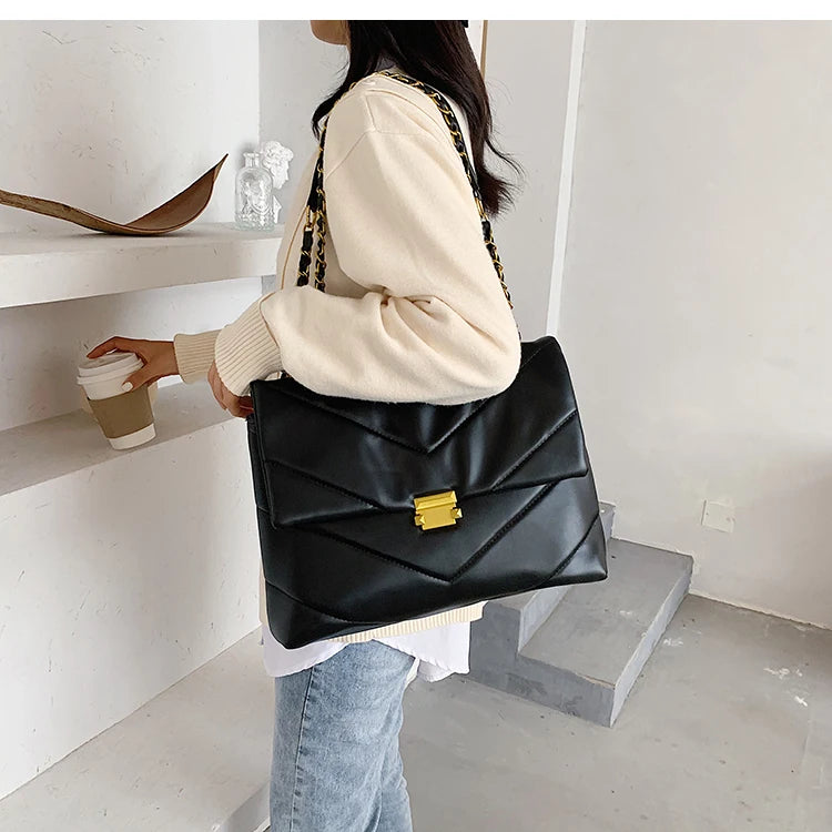 Bolsos de hombro con cadena de eslabones de moda para mujer, bolsos cruzados de diseñador, bolsos de mensajero de cuero sintético suave de lujo, bolsos de mano de gran capacidad