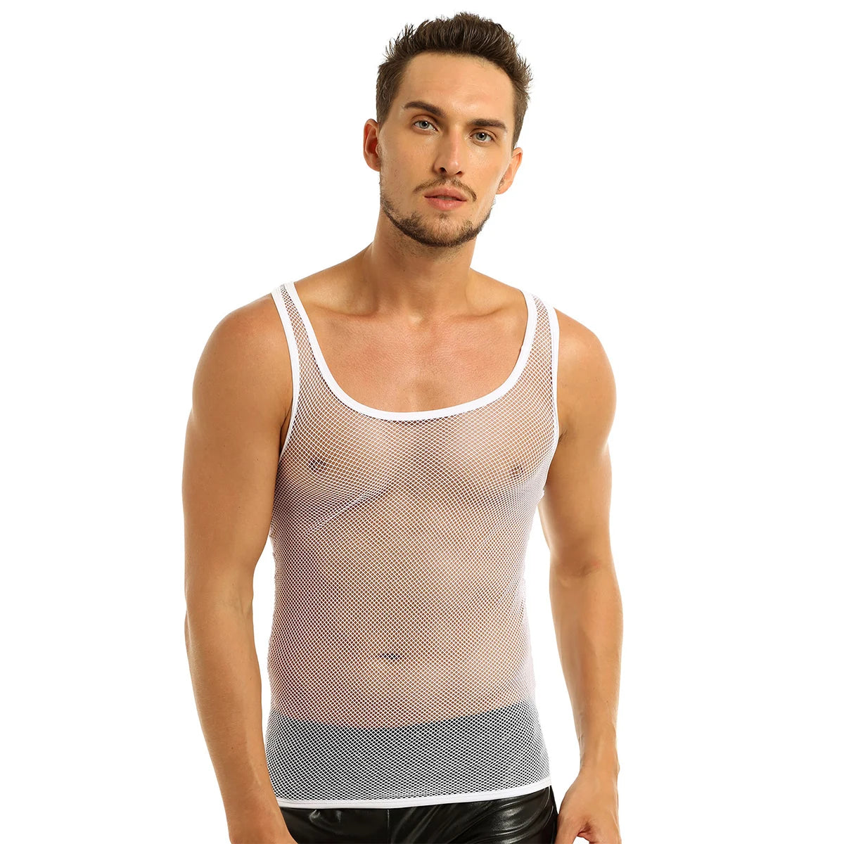 YiZYiF Mens Sexy Black Mesh See Through Clubwear Tank Vest Shirt T-Shirt  Fishnet Club Party wear free shipping