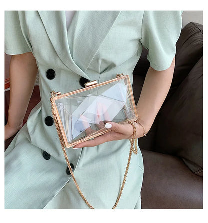 Transparent Chain Shoulder Bag Women's Korean Fashion Personalized Casual Clip Messenger Bag Acrylic Box Chain Bag