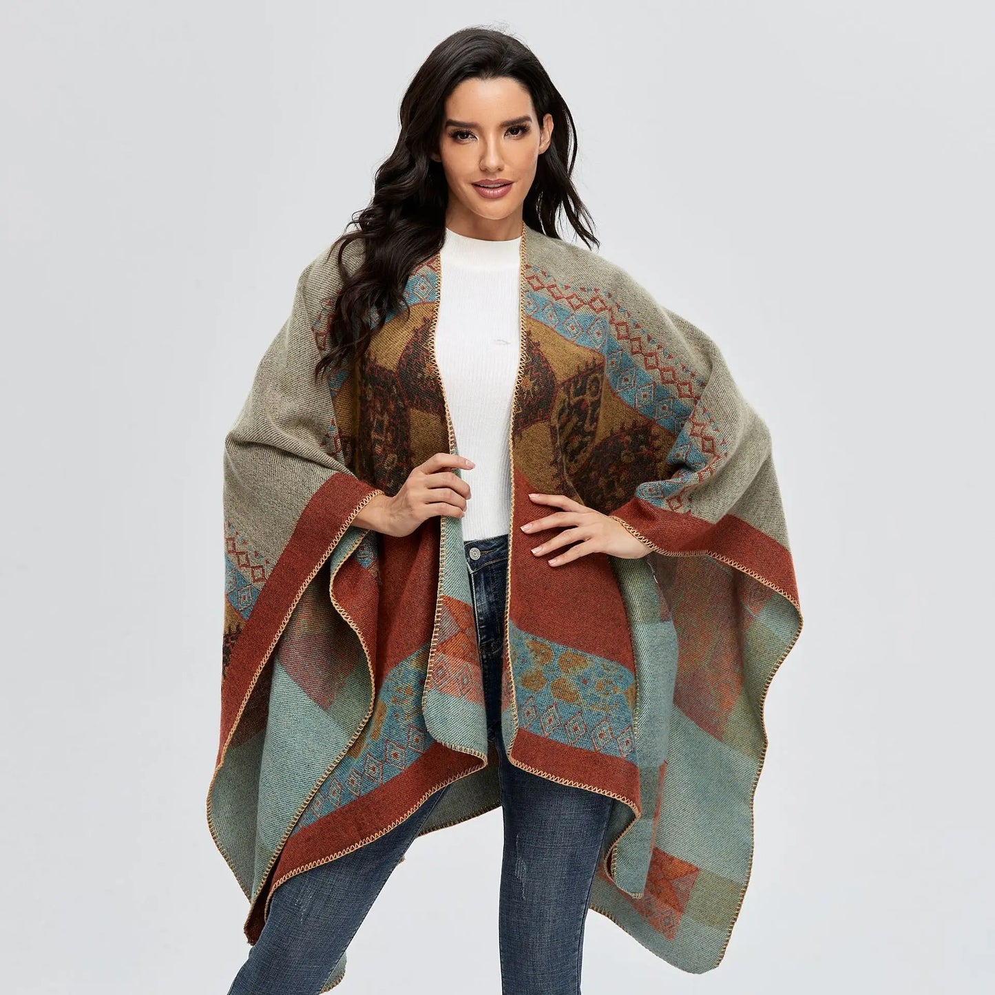 Poncho de moda de invierno para mujer, capa, bufanda de imitación de cachemira, bufandas para mujer, chales cálidos, ponchos para mujer, bufandas para mujer