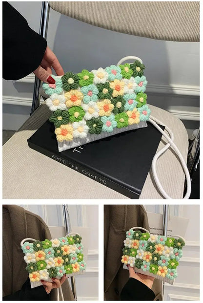 Bolsos de punto de moda Bolso de mano con flores para mujer Nuevo bolso de mensajero de un solo hombro cosido fresco