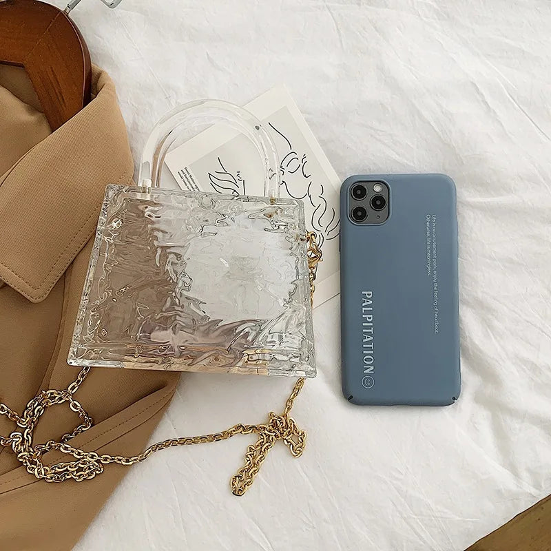 Fashion Transparent Acrylic Box Women Handbags Designer Clear Pvc Shoulder Crossbody Bags Luxury Evening Clutch Small Purse 2021