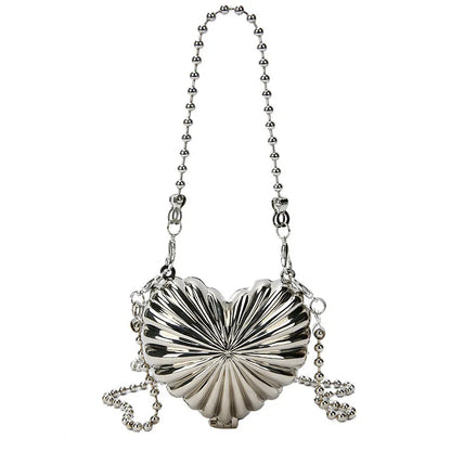 Nuevo y lindo bolso de hombro con forma de corazón de plata con forma de corazón, bolso de mujer con cadena, bolso divertido y versátil, bolsa femenina