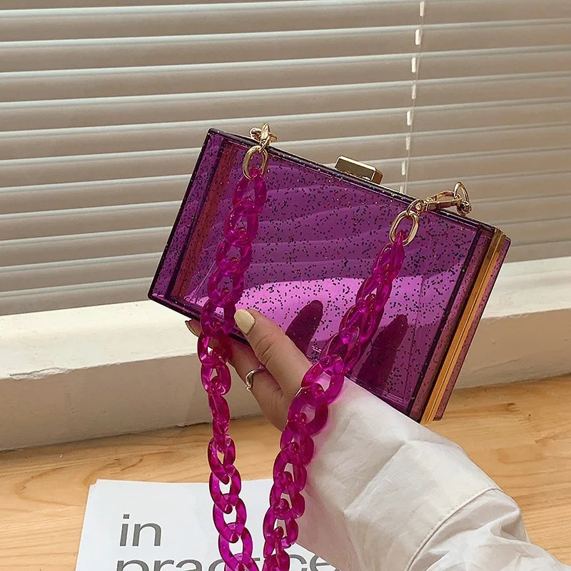 Acrylic Transparent Box Bag Tote Bag Long Acrylic Chain Shoulder Bag New High-quality PVC Women's Designer Bag Chain Square Bag