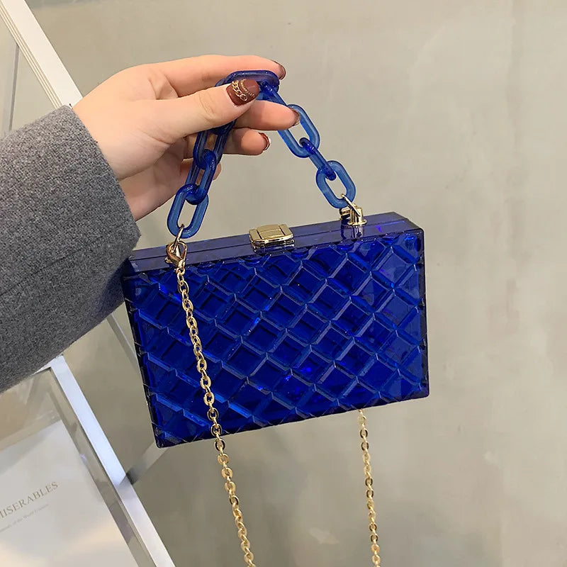 Bolso de hombro con forma de mini caja de acrílico, bolso de moda para mujer, nuevo bolso cruzado con cadena, bolso de caja transparente, bolso cuadrado de color caramelo