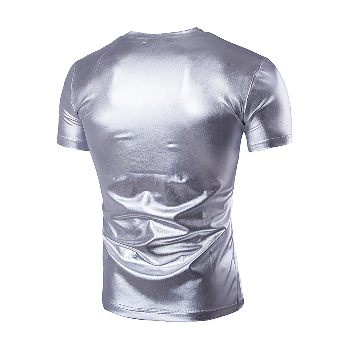 Night Club Wear Mens Shiny Metallic T-shirt Slim Fit Gold Shirt Fashion Men Short Sleeve Tops For Disco Party Club Stage Costume