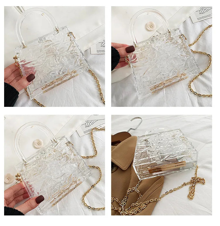 Fashion Transparent Acrylic Box Women Handbags Designer Clear Pvc Shoulder Crossbody Bags Luxury Evening Clutch Small Purse 2021