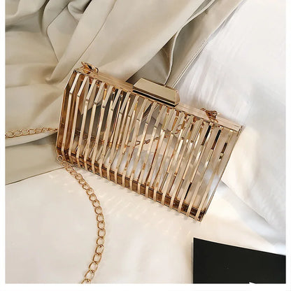 Unique Design Metal Hollow Fashion Women's Evening Clutch Bag Ladies Chain Shoulder Bag Crossbody Messenger Party Bag Frame