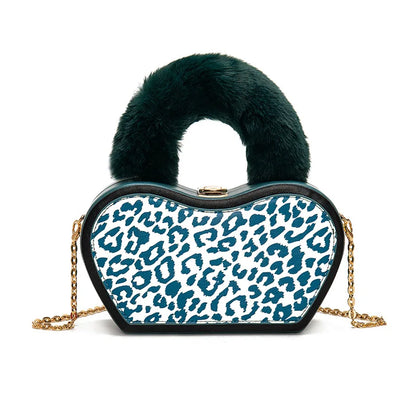 Women's Bag Fashion Leopard Print Personality Ins Chain Shoulder Plush Handle Portable Box Bag