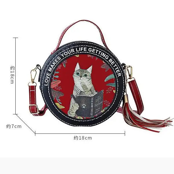 Ensemble de matériel pour sac à bandoulière rond en PU pour chat et chaton pour sac de téléphone pour femme, sac à main à faire soi-même, couture