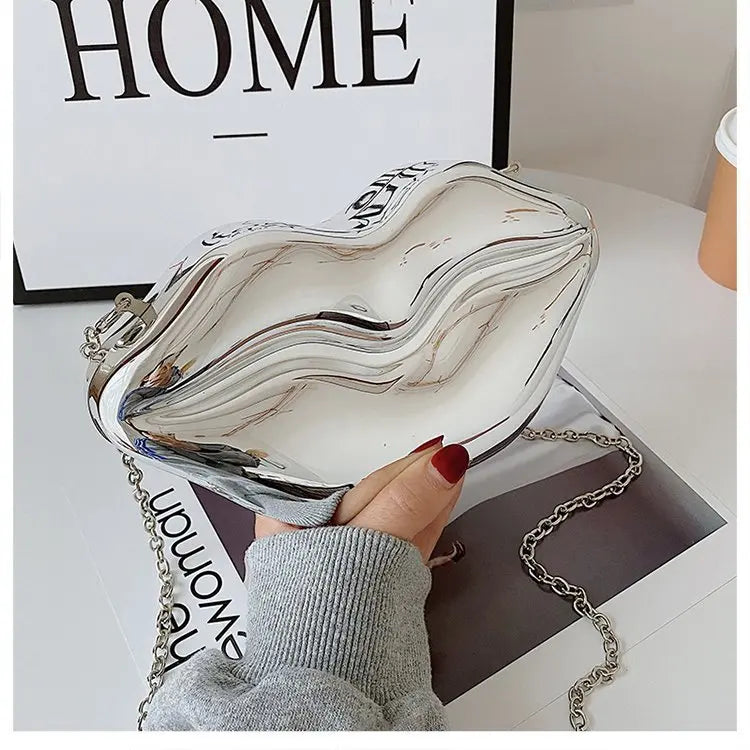 Bolso de mano con forma de labios dorados para mujer, bolso de hombro con cadena acrílica de alta calidad para mujer, bolso de noche, bolso con forma de labios