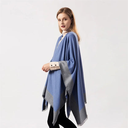 Poncho de moda de invierno para mujer, capa, bufanda de imitación de cachemira, bufandas para mujer, chales cálidos, ponchos para mujer, bufandas para mujer