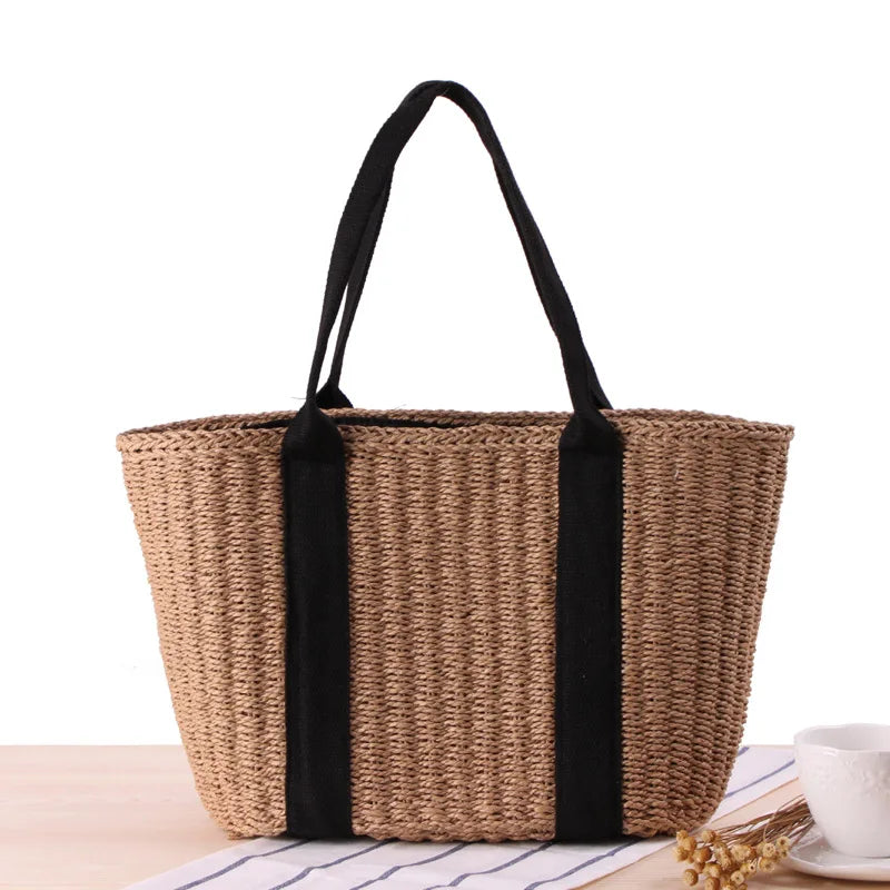 Bolsos de mano informales de ratán para mujer, bolsos de hombro tejidos de mimbre, bolso de paja para playa de verano, bolso de mano de gran capacidad para mujer, bolsos grandes Bali 2021