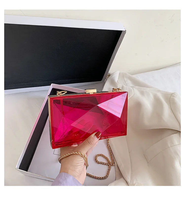 Transparent Chain Shoulder Bag Women's Korean Fashion Personalized Casual Clip Messenger Bag Acrylic Box Chain Bag