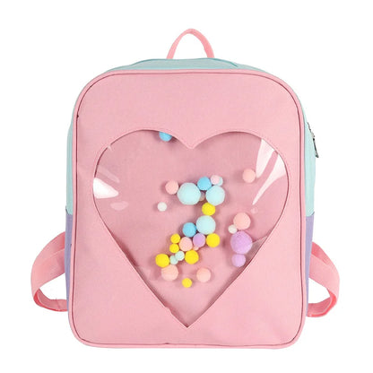 Japanese High School Girls JK Backpack Women Love Heart Shaped Transparent Bag Small Backpacks Itabag School Bags Mochila Mujer