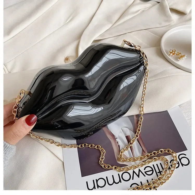 Bolso de mano con forma de labios dorados para mujer, bolso de hombro con cadena acrílica de alta calidad para mujer, bolso de noche, bolso con forma de labios