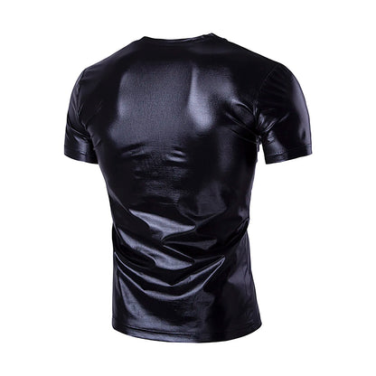 Night Club Wear Mens Shiny Metallic T-shirt Slim Fit Gold Shirt Fashion Men Short Sleeve Tops For Disco Party Club Stage Costume