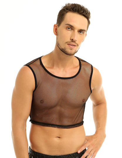 YiZYif Fishnet Mens Mesh Tank Tops Solid Color Sexy Sleeveless See-through Mesh Muscle Tank Fishnet Male Vest Adults Clothes