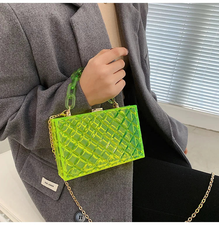 Bolsos de mano de acrílico transparente de moda para mujer, bolsos de diseñador con cadenas, bolsos cruzados de hombro, bolsos cuadrados pequeños de PVC transparente de lujo 2021