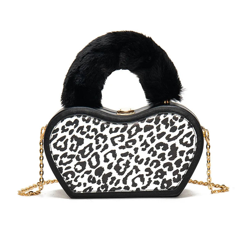 Women's Bag Fashion Leopard Print Personality Ins Chain Shoulder Plush Handle Portable Box Bag