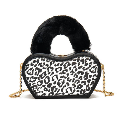 Women's Bag Fashion Leopard Print Personality Ins Chain Shoulder Plush Handle Portable Box Bag