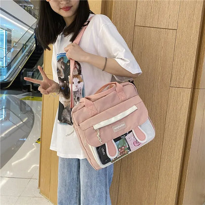 Japanese Preppy Style Handbag Women JK Girls Crossbody Bags Transparent Bag Bunny Ears Shoulder Bag Women Book Bag Itabag Girls