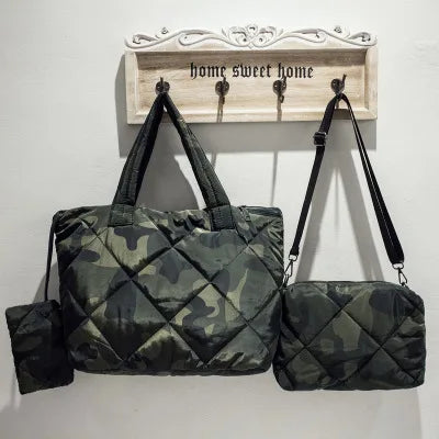 Bolsos de hombro de algodón de moda para mujer, bolsos de diseñador de 3 piezas, bolsos de mano, bolso cruzado espacial, bolsos grandes para mujer, bolsos grandes de color verde militar