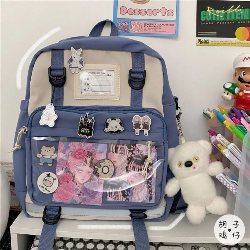 Japanese Second Element Backpack Teenage Girls School Bags Nylon Backpack Women Shoulder Bag Transparent Pocket Itabag Mochila