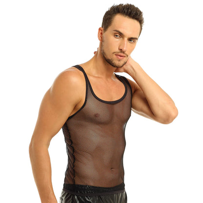 YiZYiF Sexy Men Lingerie Fishnet See-through t shirt bodybuilding Clubwear fitness TShirt men undershirt For riverdale Summer