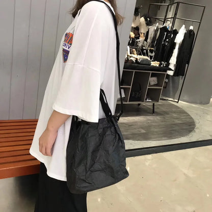 Casual Waterproof Kraft Paper Women Shoulder Bags Dupont Paper Lady Handbags Vintage Crossbody Bag Female Big Shopper Purse 2021