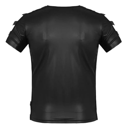 T-shirts Clubwear pour hommes, chemises en cuir verni effet mouillé, col rond, maille transparente, manches courtes, demi-fermeture éclair sur le devant