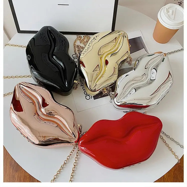 Bolso de mano con forma de labios dorados para mujer, bolso de hombro con cadena acrílica de alta calidad para mujer, bolso de noche, bolso con forma de labios