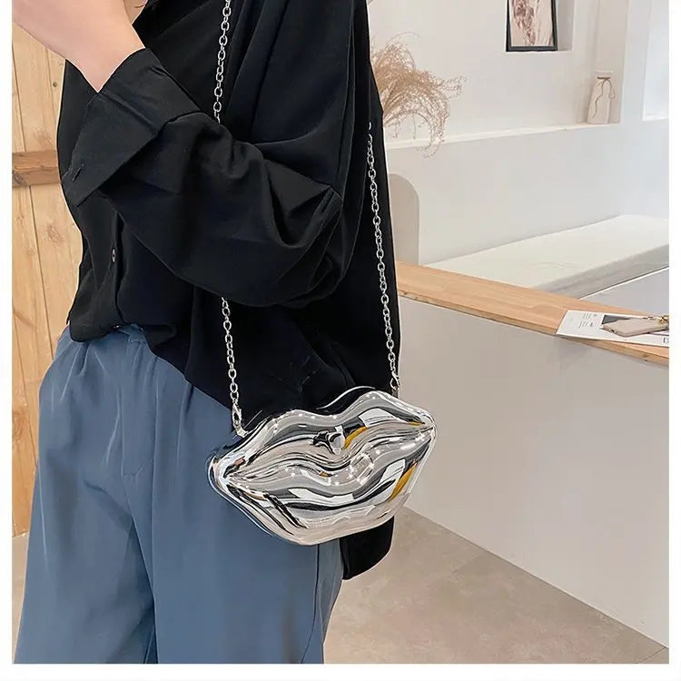 Bolso de mano con forma de labios dorados para mujer, bolso de hombro con cadena acrílica de alta calidad para mujer, bolso de noche, bolso con forma de labios