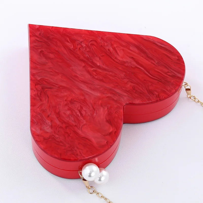 Pochette en acrylique de créateur unique mode mignon coeur rouge forme perle chaîne fête sac de soirée femmes sacs à bandoulière sac à main chaud sacs à main